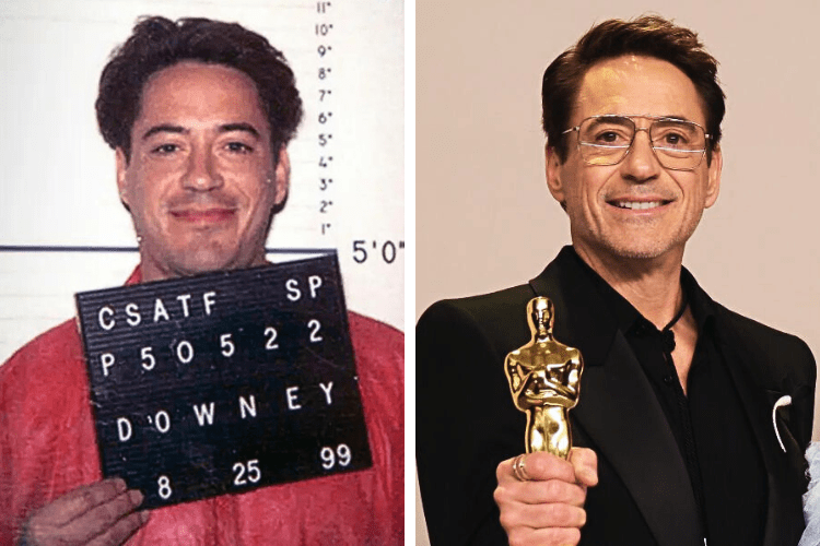 Young Robert Downey Jr. in prison and now holding an Oscar